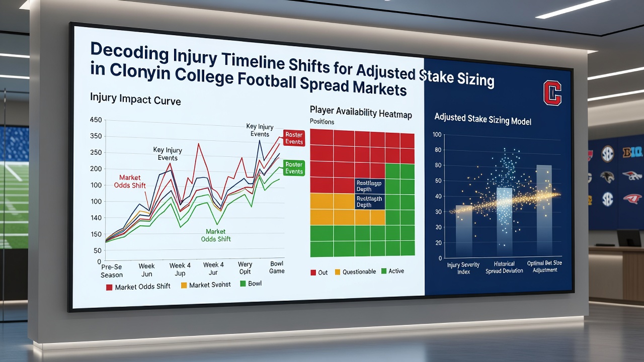 Betting terminal screen displaying college football spread odds and injury update notifications