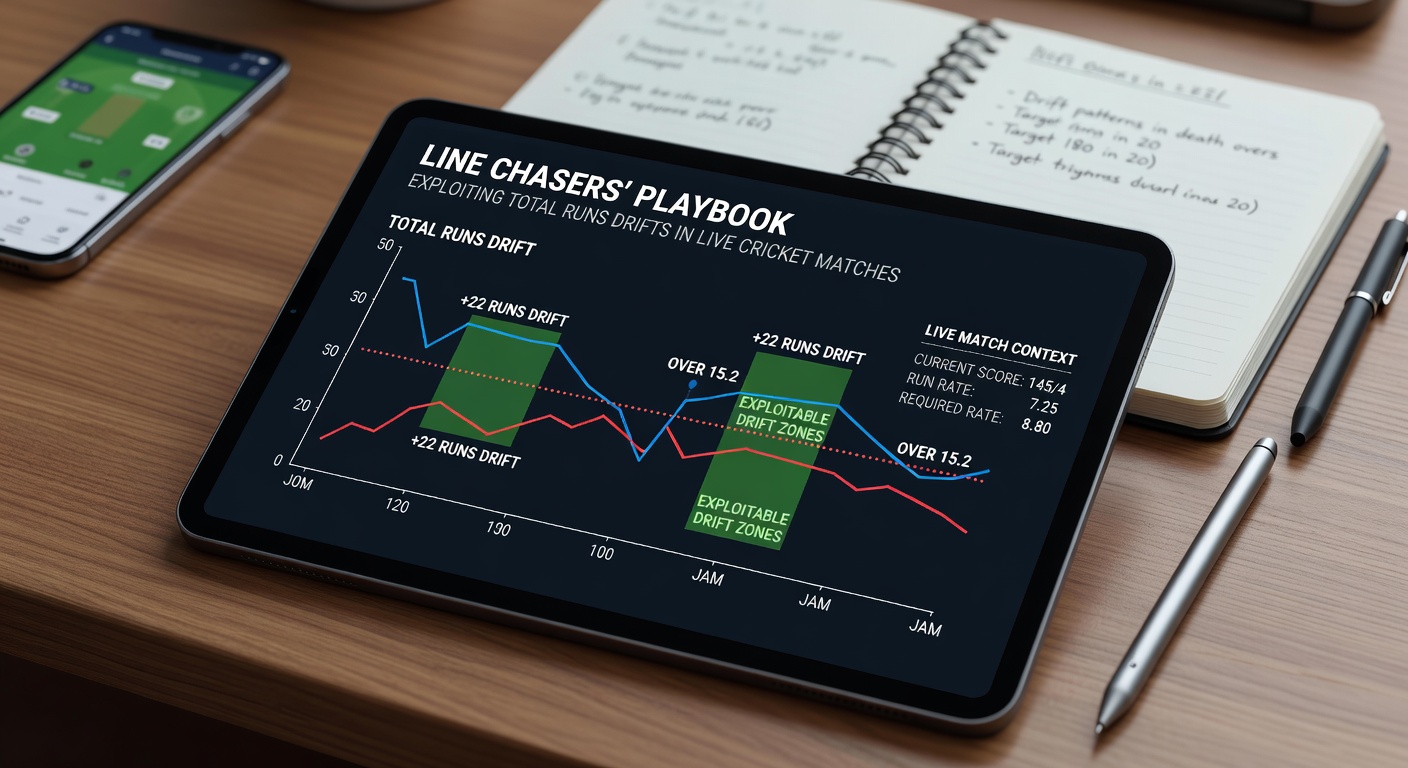Live betting dashboard displaying multiple cricket total runs lines drifting in real-time across bookmakers during an IPL thriller