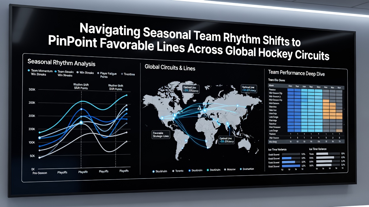 Data charts displaying team performance metrics and line movements in global hockey betting