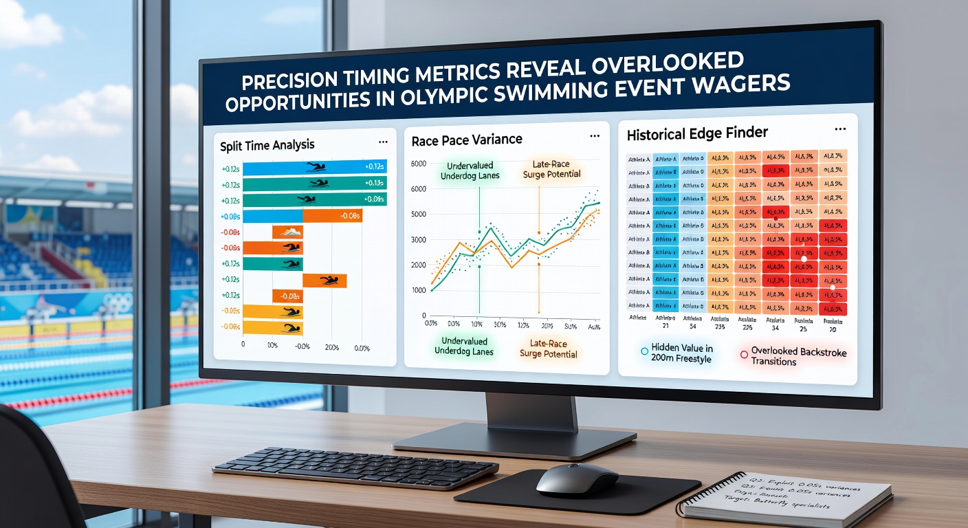 Close-up of swimmers executing turns with underwater sensors and timing overlays