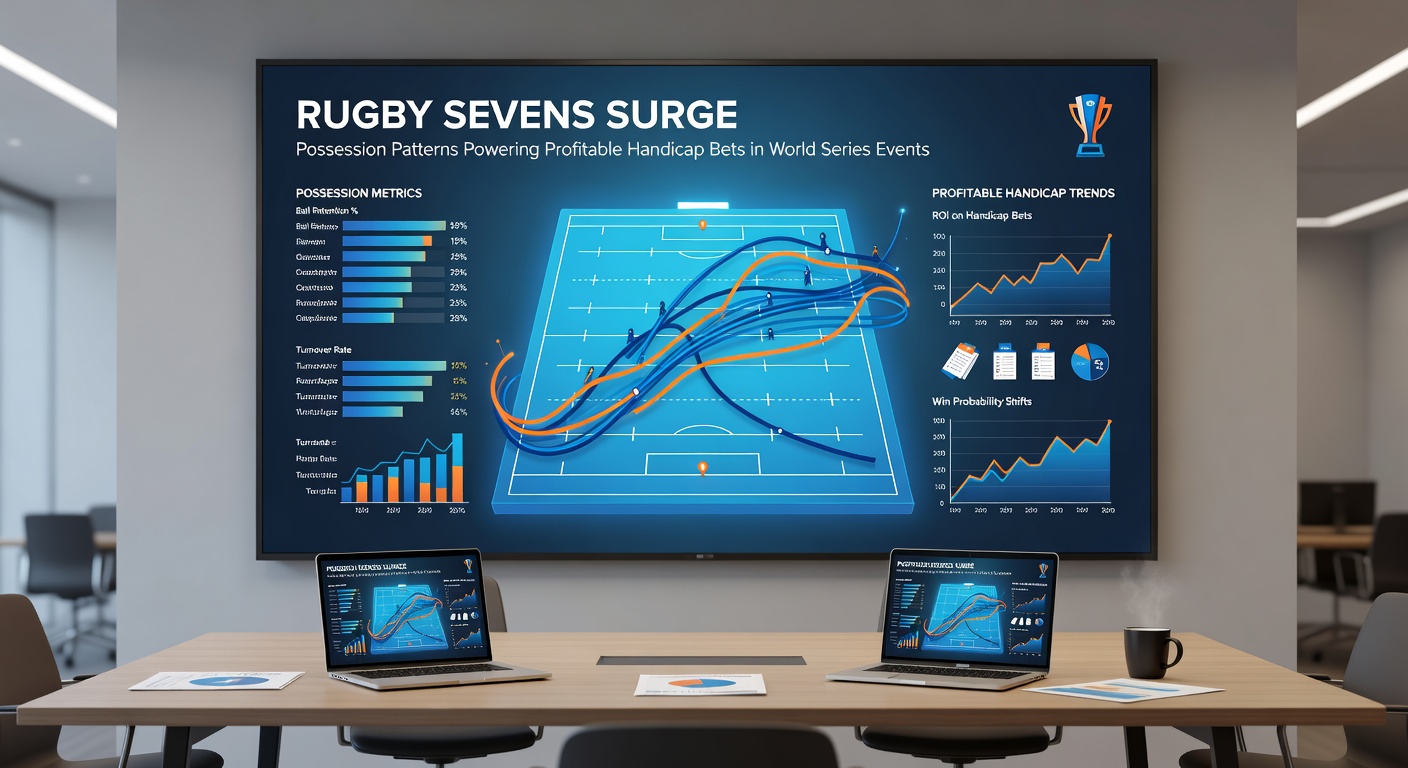 Close-up of Rugby Sevens players battling for possession in a World Series pool match, sweat and intensity on display