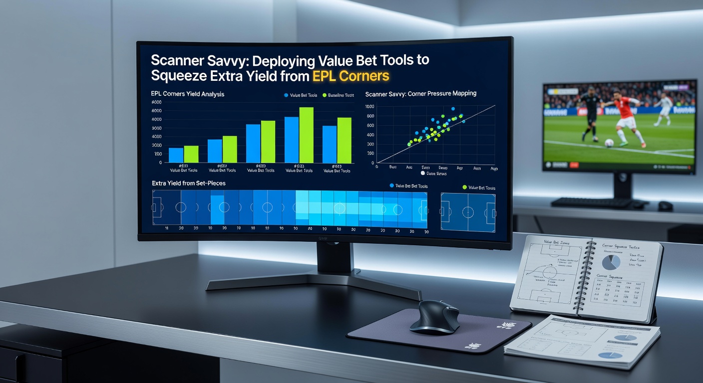 Close-up of EPL match analysis screen showing corner heatmaps overlaid with scanner value alerts and historical data graphs